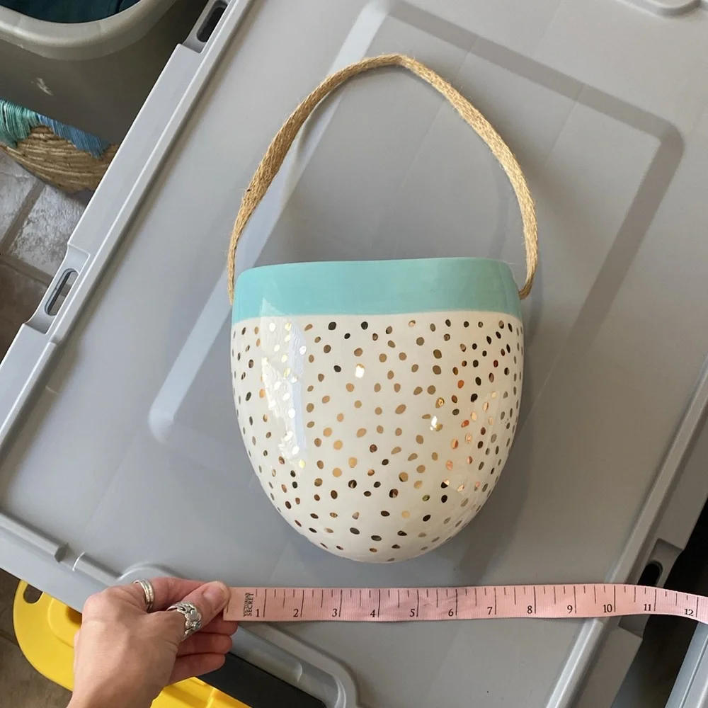 🌼 Ceramic Hanging Planter with gold Accent